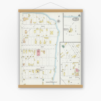 Old map wall art mockup — magnetic wood frame on white wall — Sanborn Fire Insurance Map from De Pere, Brown County, Wisconsin (1895), Sheet #0006