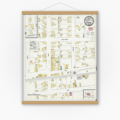 Old map wall art mockup — magnetic wood frame on white wall — Sanborn Fire Insurance Map from El Dorado, Preble County, Ohio (1901), Sheet #0001