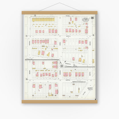 Old map wall art mockup — magnetic wood frame on white wall — Sanborn Fire Insurance Map from El Paso, El Paso County, Texas (1902), Sheet #0016
