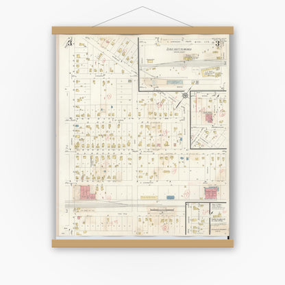 Old map wall art mockup — magnetic wood frame on white wall — Sanborn Fire Insurance Map from Decatur, Van Buren County, Michigan (1944), Sheet #0003