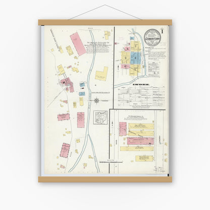 Old map wall art mockup — magnetic wood frame on white wall — Sanborn Fire Insurance Map from Germantown, Montgomery County, Ohio (1912) - Complete Map Set