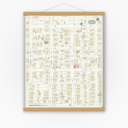 Old map wall art mockup — magnetic wood frame on white wall — Sanborn Fire Insurance Map from Sedalia, Pettis County, Missouri (1914), Sheet #0021