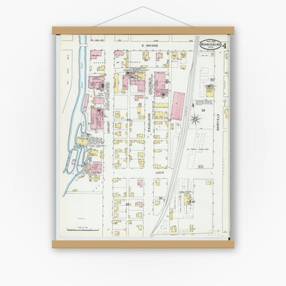Old map wall art mockup — magnetic wood frame on white wall — Sanborn Fire Insurance Map from Miamisburg, Montgomery County, Ohio (1892), Sheet #0004