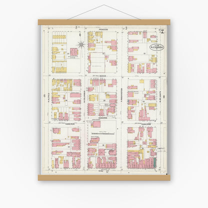 Old map wall art mockup — magnetic wood frame on white wall — Sanborn Fire Insurance Map from Alexandria, Independent Cities, Virginia (1902), Sheet #0007
