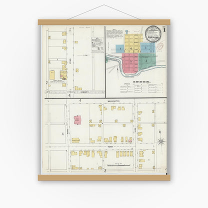 Old map wall art mockup — magnetic wood frame on white wall — Sanborn Fire Insurance Map from New Bethlehem, Clarion County, Pennsylvania (1899) - Complete Map Set