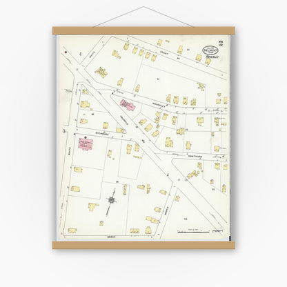 Old map wall art mockup — magnetic wood frame on white wall — Sanborn Fire Insurance Map from Belmont, Middlesex County, Massachusetts (1910), Sheet #0002