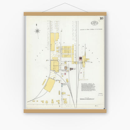 Old map wall art mockup — magnetic wood frame on white wall — Sanborn Fire Insurance Map from Kinston, Lenoir County, North Carolina (1901), Sheet #0010