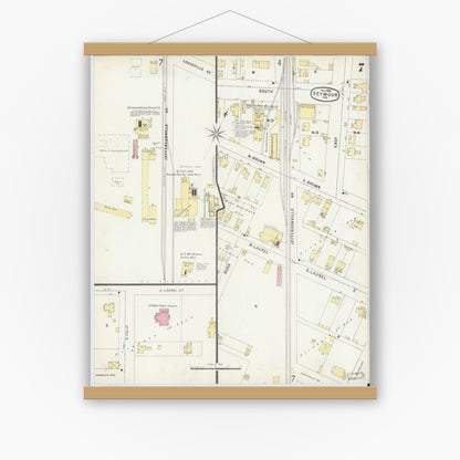 Old map wall art mockup — magnetic wood frame on white wall — Sanborn Fire Insurance Map from Seymour, Jackson County, Indiana (1896), Sheet #0007