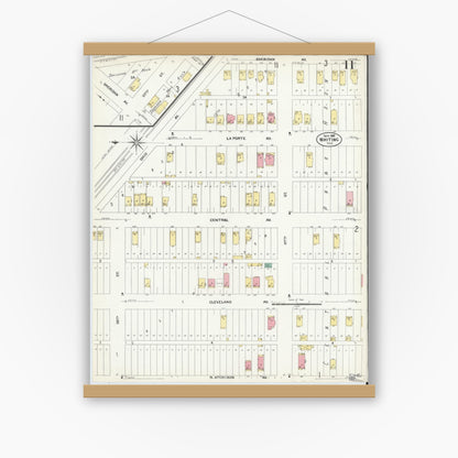 Old map wall art mockup — magnetic wood frame on white wall — Sanborn Fire Insurance Map from Whiting, Lake County, Indiana (1907), Sheet #0011