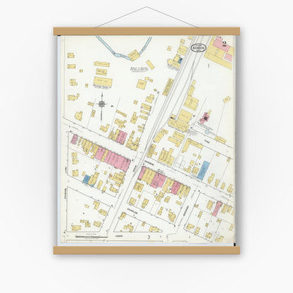 Old map wall art mockup — magnetic wood frame on white wall — Sanborn Fire Insurance Map from Bangor, Van Buren County, Michigan (1918), Sheet #0002