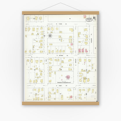 Old map wall art mockup — magnetic wood frame on white wall — Sanborn Fire Insurance Map from Canton, Fulton County, Illinois (1909), Sheet #0011