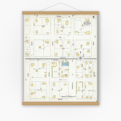 Old map wall art mockup — magnetic wood frame on white wall — Sanborn Fire Insurance Map from Coleman, Coleman County, Texas (1904), Sheet #0005