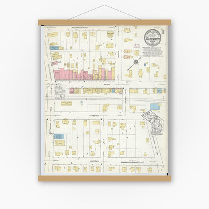 Old map wall art mockup — magnetic wood frame on white wall — Sanborn Fire Insurance Map from Coopersville, Ottawa County, Michigan (1916) - Complete Map Set