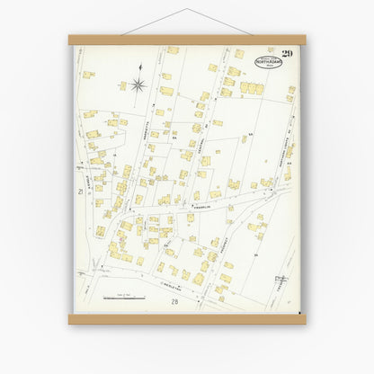 Old map wall art mockup — magnetic wood frame on white wall — Sanborn Fire Insurance Map from North Adams, Berkshire County, Massachusetts (1908), Sheet #0029