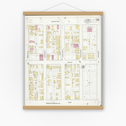 Old map wall art mockup — magnetic wood frame on white wall — Sanborn Fire Insurance Map from Cairo, Alexander County, Illinois (1907), Sheet #0011
