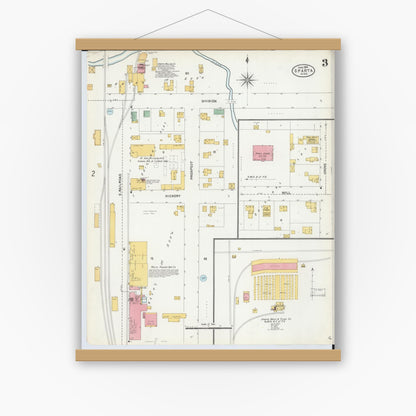 Old map wall art mockup — magnetic wood frame on white wall — Sanborn Fire Insurance Map from Sparta, Kent County, Michigan (1904), Sheet #0003