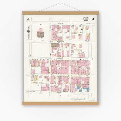 Old map wall art mockup — magnetic wood frame on white wall — Sanborn Fire Insurance Map from Laredo, Webb County, Texas (1925), Sheet #0004