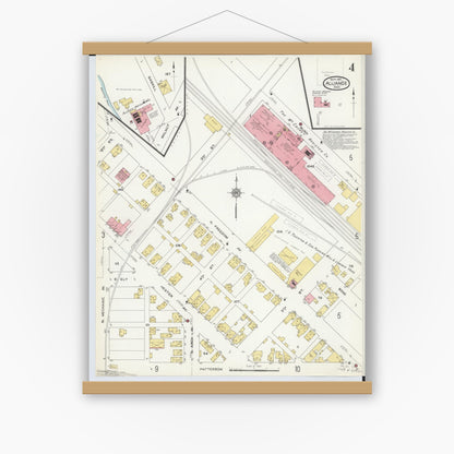 Old map wall art mockup — magnetic wood frame on white wall — Sanborn Fire Insurance Map from Alliance, Stark County, Ohio (1911), Sheet #0004