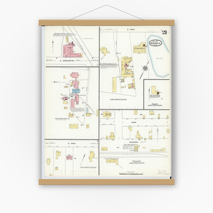 Old map wall art mockup — magnetic wood frame on white wall — Sanborn Fire Insurance Map from Norwalk, Huron County, Ohio (1911), Sheet #0021