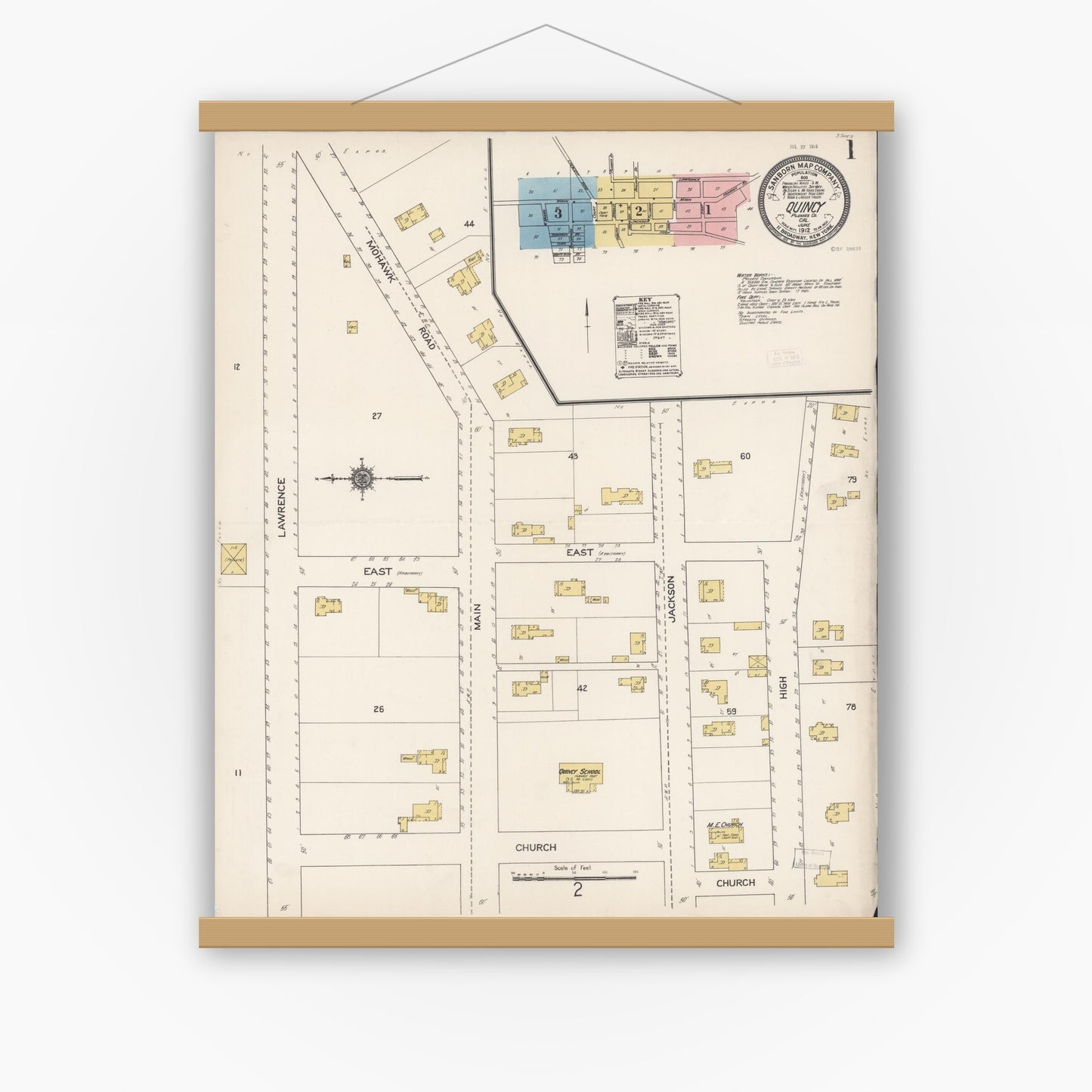Old map wall art mockup — magnetic wood frame on white wall — Sanborn Fire Insurance Map from Quincy, Plumas County, California (1912) - Complete Map Set