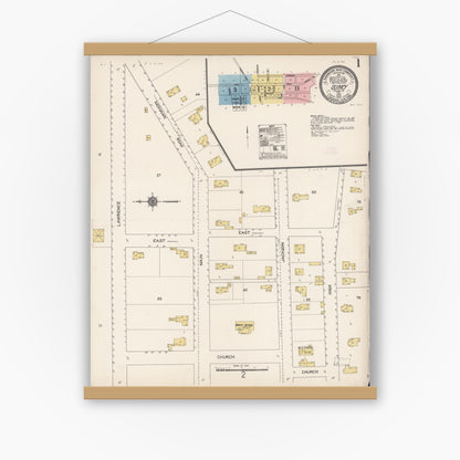 Old map wall art mockup — magnetic wood frame on white wall — Sanborn Fire Insurance Map from Quincy, Plumas County, California (1912) - Complete Map Set