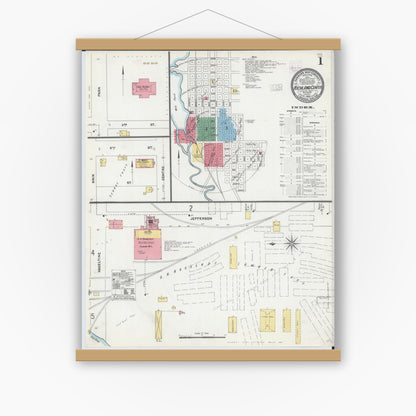 Old map wall art mockup — magnetic wood frame on white wall — Sanborn Fire Insurance Map from Richland Center, Richland County, Wisconsin (1905) - Complete Map Set