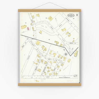 Old map wall art mockup — magnetic wood frame on white wall — Sanborn Fire Insurance Map from Nantucket, Nantucket County, Massachusetts (1909), Sheet #0002