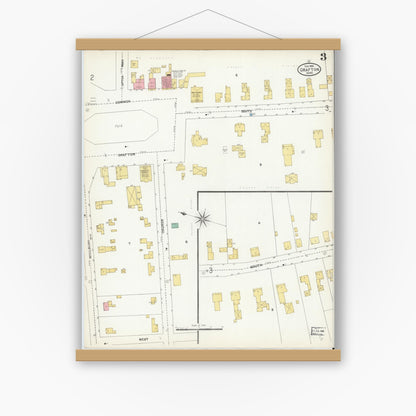 Old map wall art mockup — magnetic wood frame on white wall — Sanborn Fire Insurance Map from Grafton, Worcester County, Massachusetts (1904), Sheet #0003