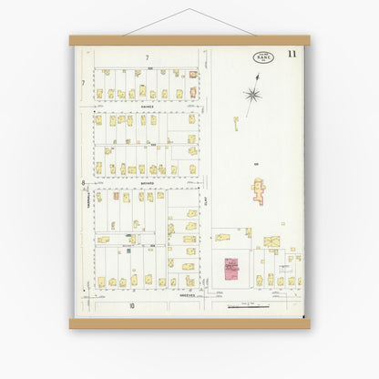 Old map wall art mockup — magnetic wood frame on white wall — Sanborn Fire Insurance Map from Kane, McKean County, Pennsylvania (1909), Sheet #0011