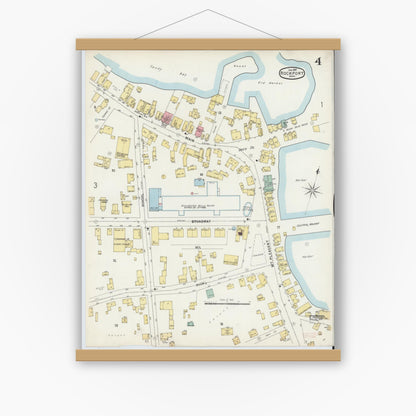 Old map wall art mockup — magnetic wood frame on white wall — Sanborn Fire Insurance Map from Rockport, Essex County, Massachusetts (1897), Sheet #0004