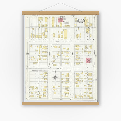Old map wall art mockup — magnetic wood frame on white wall — Sanborn Fire Insurance Map from Escanaba, Delta County, Michigan (1906), Sheet #0008
