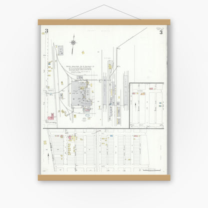 Old map wall art mockup — magnetic wood frame on white wall — Sanborn Fire Insurance Map from Koppel, Beaver County, Pennsylvania (1934), Sheet #0003