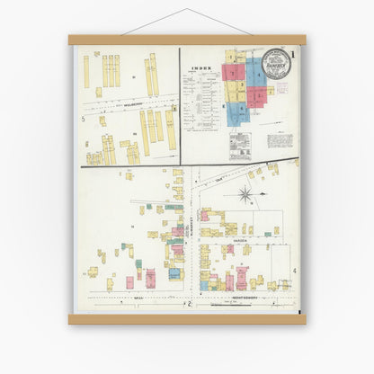 Old map wall art mockup — magnetic wood frame on white wall — Sanborn Fire Insurance Map from Rhinebeck, Dutchess County, New York (1905) - Complete Map Set