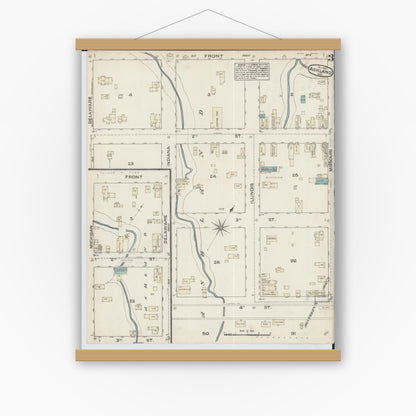 Old map wall art mockup — magnetic wood frame on white wall — Sanborn Fire Insurance Map from Ashland, Ashland County, Wisconsin (1884), Sheet #0003