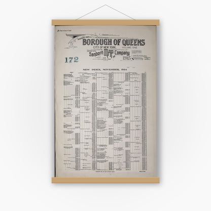 Old map wall art mockup — magnetic wood frame on white wall — Sanborn Fire Insurance Map from Queens, Queens County, New York (1947), Sheet #0001