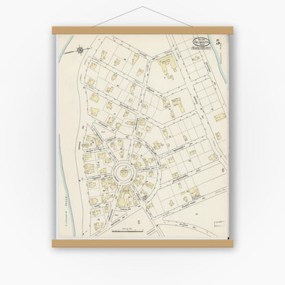 Old map wall art mockup — magnetic wood frame on white wall — Sanborn Fire Insurance Map from Falmouth, Barnstable County, Massachusetts (1914), Sheet #0005