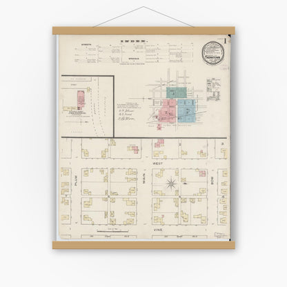 Old map wall art mockup — magnetic wood frame on white wall — Sanborn Fire Insurance Map from Thorntown, Boone County, Indiana (1886) - Complete Map Set