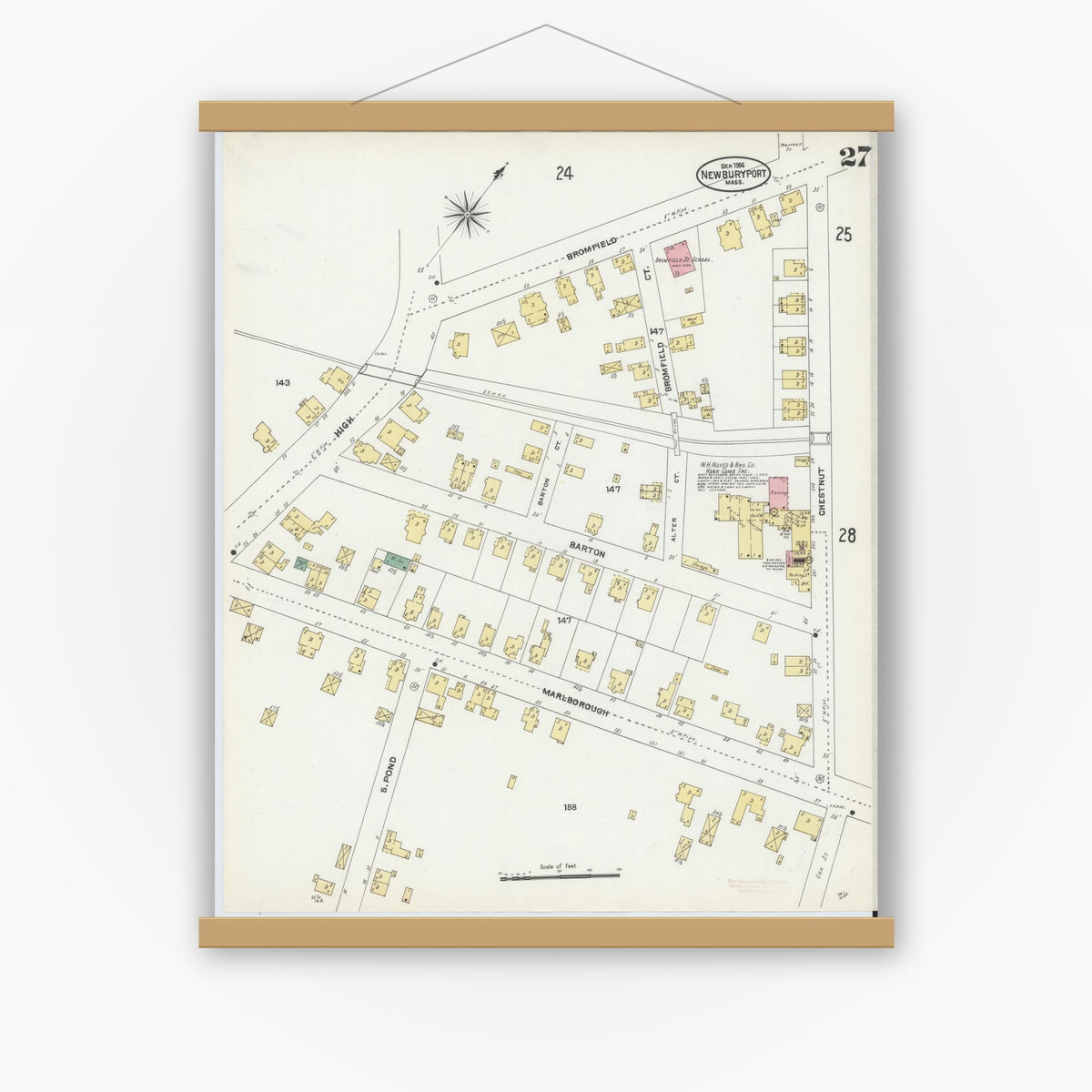 Old map wall art mockup — magnetic wood frame on white wall — Sanborn Fire Insurance Map from Newburyport, Essex County, Massachusetts (1906), Sheet #0027