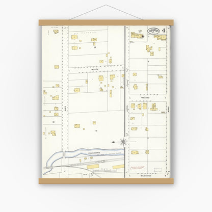 Old map wall art mockup — magnetic wood frame on white wall — Sanborn Fire Insurance Map from Compton, Los Angeles County, California (1907), Sheet #0004