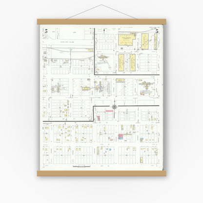 Old map wall art mockup — magnetic wood frame on white wall — Sanborn Fire Insurance Map from Levelland, Hockley County, Texas (1942), Sheet #0005