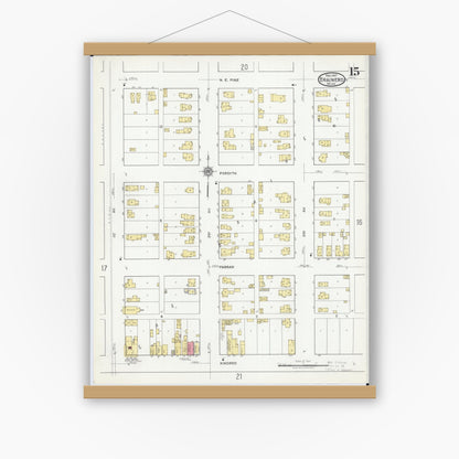 Old map wall art mockup — magnetic wood frame on white wall — Sanborn Fire Insurance Map from Brainerd, Crow Wing County, Minnesota (1917), Sheet #0015