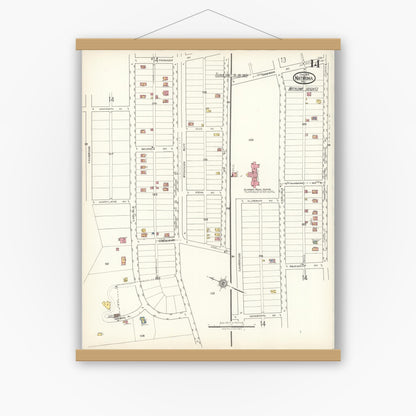 Old map wall art mockup — magnetic wood frame on white wall — Sanborn Fire Insurance Map from Natrona, Allegheny County, Pennsylvania (1921), Sheet #0014