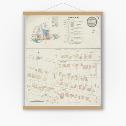Old map wall art mockup — magnetic wood frame on white wall — Sanborn Fire Insurance Map from Canonsburg, Washington County, Pennsylvania (1896) - Complete Map Set