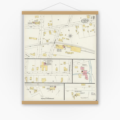 Old map wall art mockup — magnetic wood frame on white wall — Sanborn Fire Insurance Map from Stoneham, Middlesex County, Massachusetts (1897), Sheet #0002