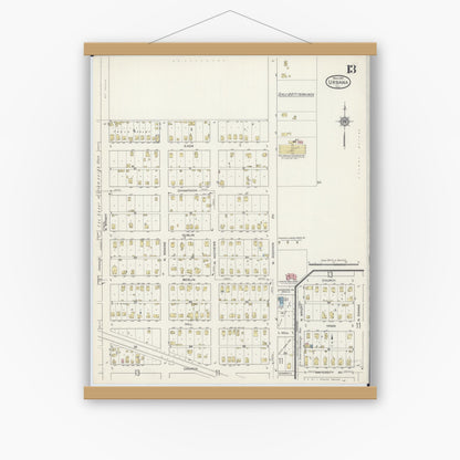 Old map wall art mockup — magnetic wood frame on white wall — Sanborn Fire Insurance Map from Urbana, Champaign County, Illinois (1915), Sheet #0013