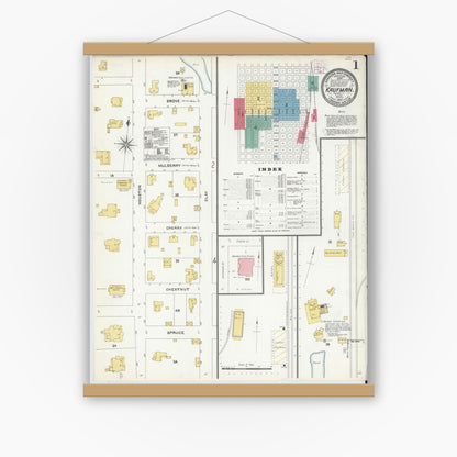 Old map wall art mockup — magnetic wood frame on white wall — Sanborn Fire Insurance Map from Kaufman, Kaufman County, Texas (1905), Sheet #0001