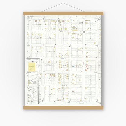 Old map wall art mockup — magnetic wood frame on white wall — Sanborn Fire Insurance Map from Levelland, Hockley County, Texas (1933), Sheet #0004