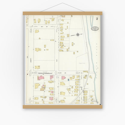 Old map wall art mockup — magnetic wood frame on white wall — Sanborn Fire Insurance Map from Franklin, Venango County, Pennsylvania (1912), Sheet #0002
