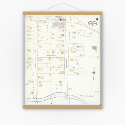 Old map wall art mockup — magnetic wood frame on white wall — Sanborn Fire Insurance Map from Fredericktown, Madison County, Missouri (1914), Sheet #0006