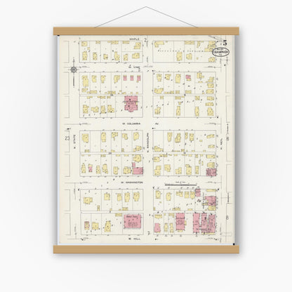 Old map wall art mockup — magnetic wood frame on white wall — Sanborn Fire Insurance Map from Champaign, Champaign County, Illinois (1915), Sheet #0005
